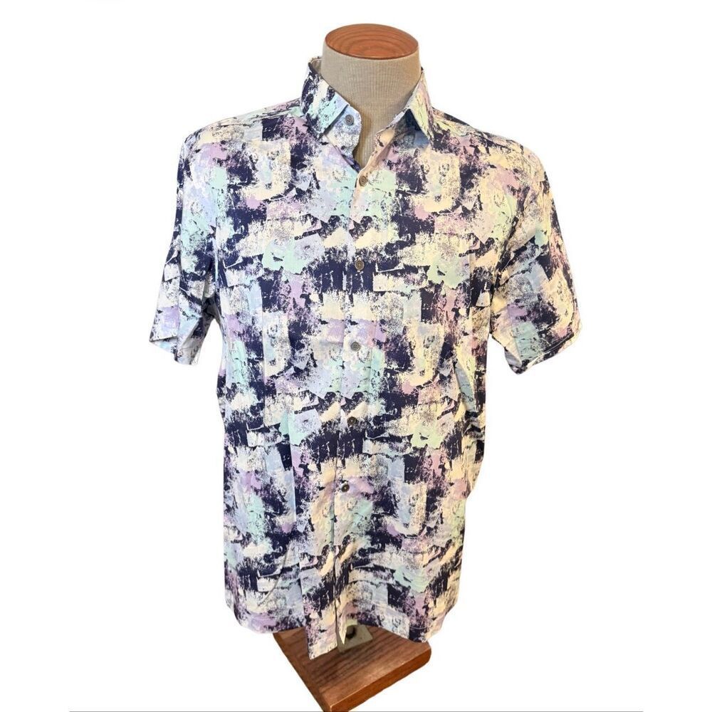 Hart Schaffner Marx Abstract Print Button Front Shirt Large Resort Vacation